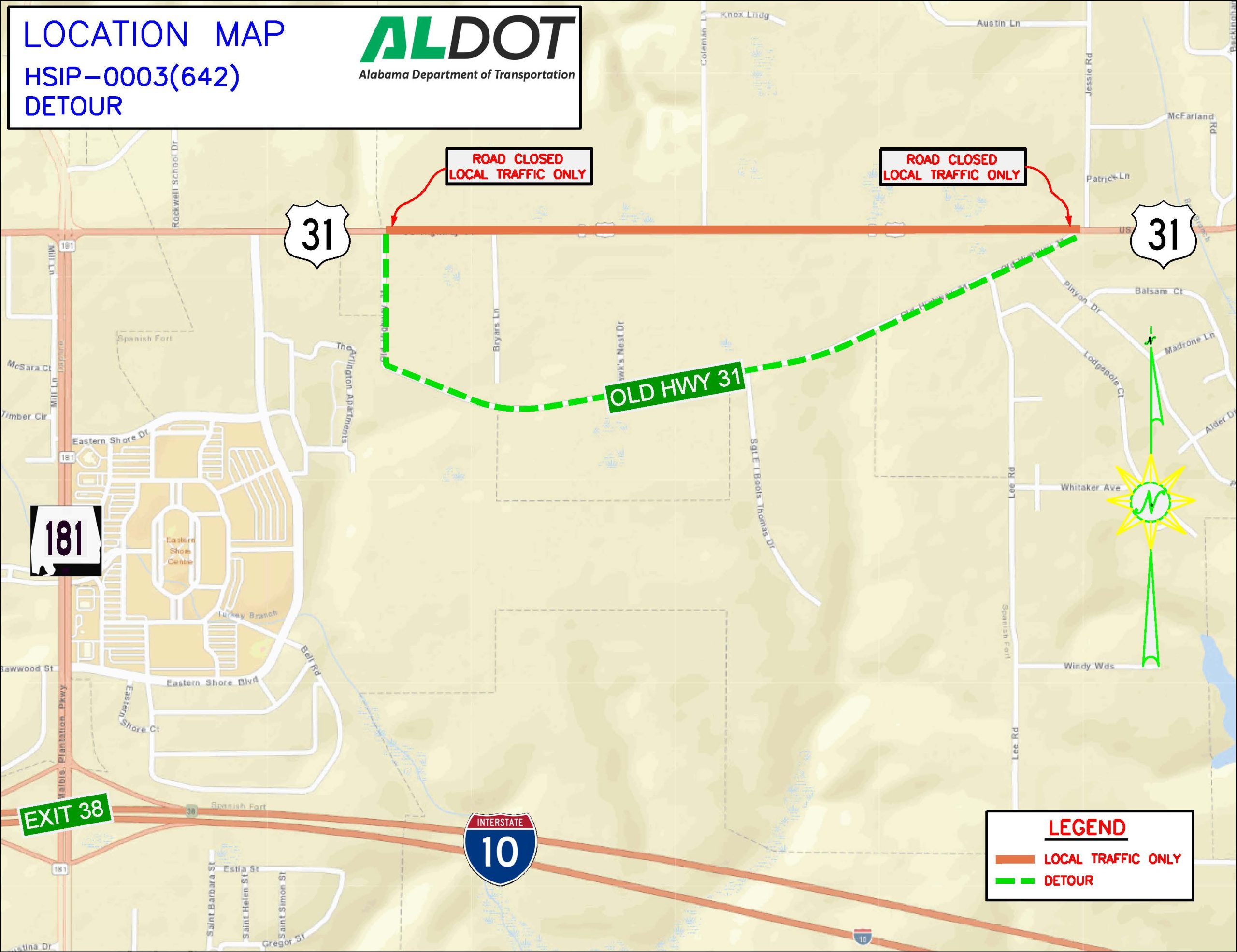 detour map of US-31 and Old Highway 31