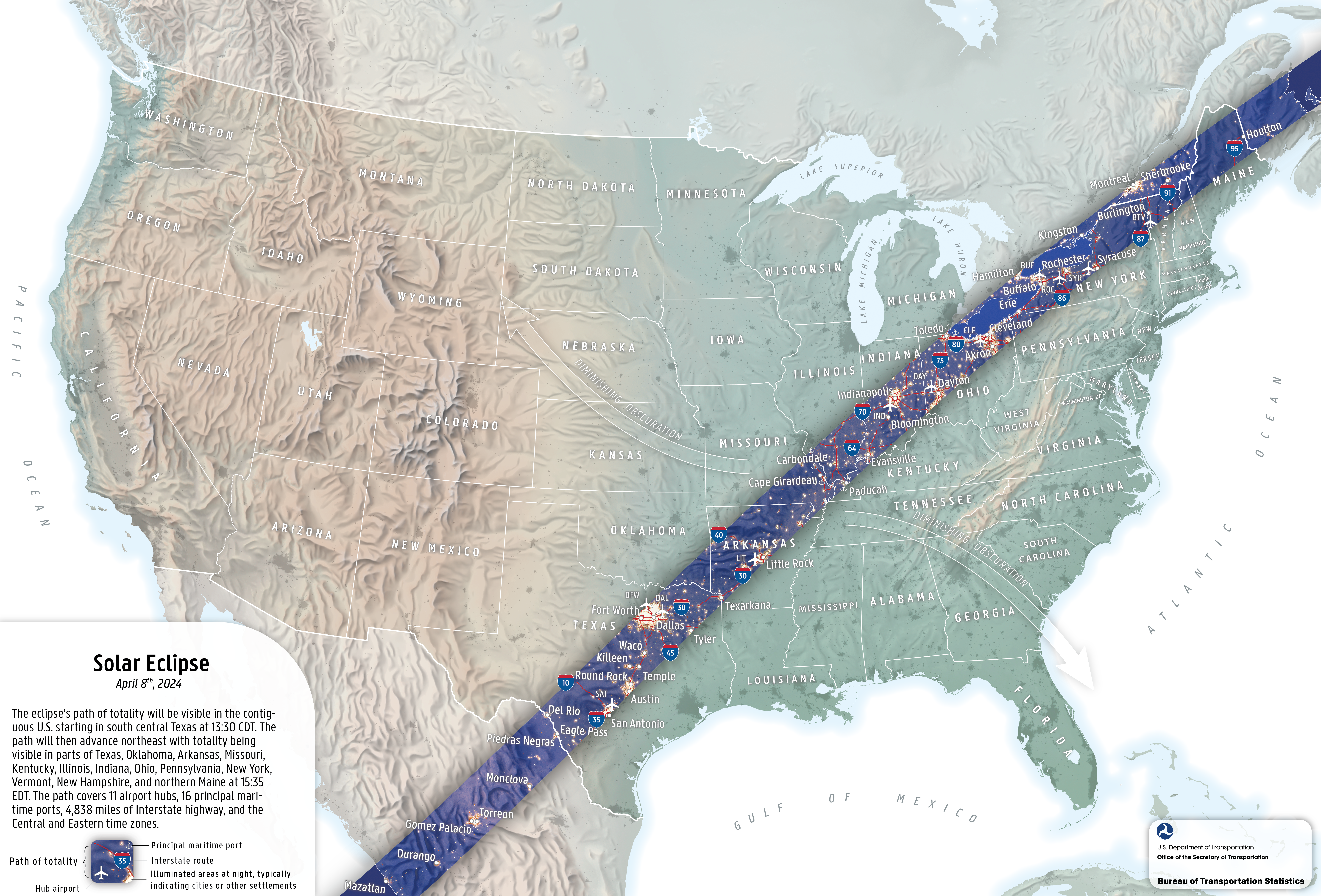 The solar eclipse’s path of totality on April 8th, 2024