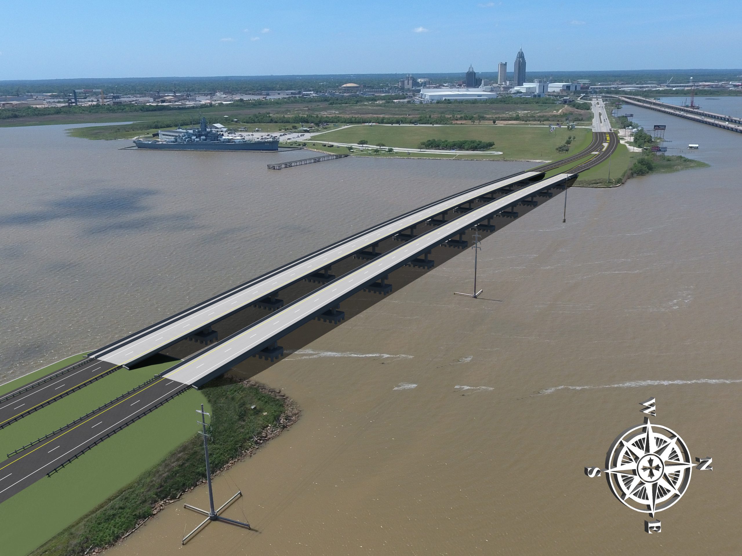 Artist rendering of the new Tensaw River Bridge in Mobile, Alabama.