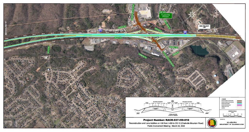 map overview of I-59 widening in Trussville