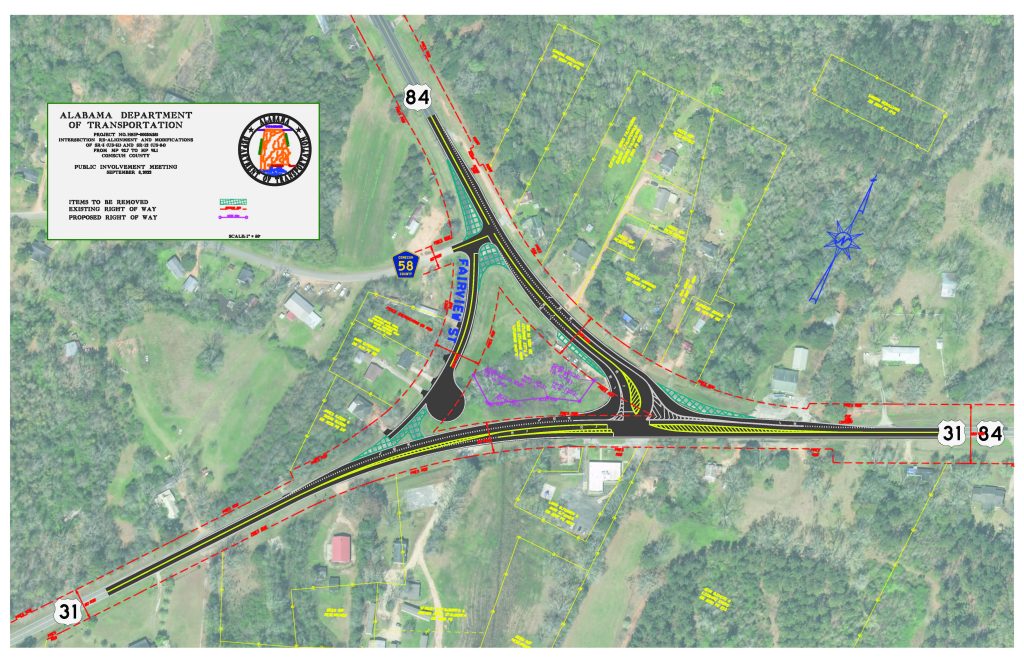 Map outlining construction project in Conecuh County US 31 at US 84