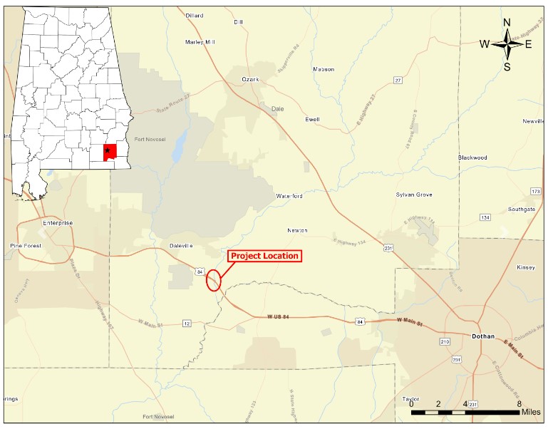 Map showing location of proposed bridge rehab project in Daleville.