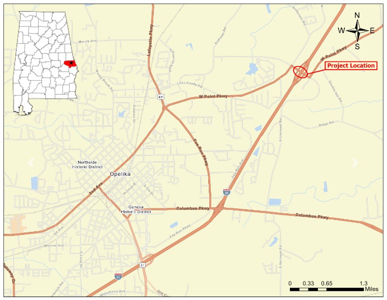 Map showing location of proposed bridge rehab project in Opelika.