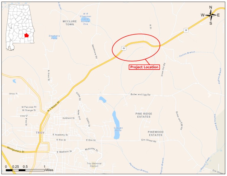 Map showing location of proposed bridge rehab project in Troy.