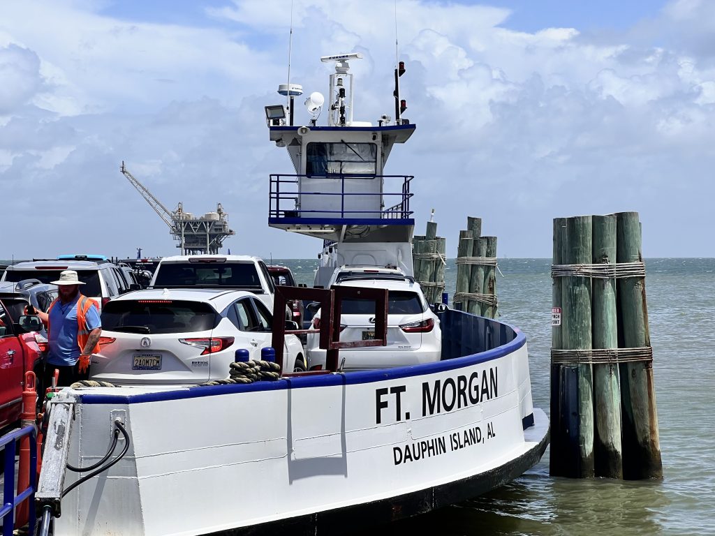 cars on the Fort Morgan Ferry