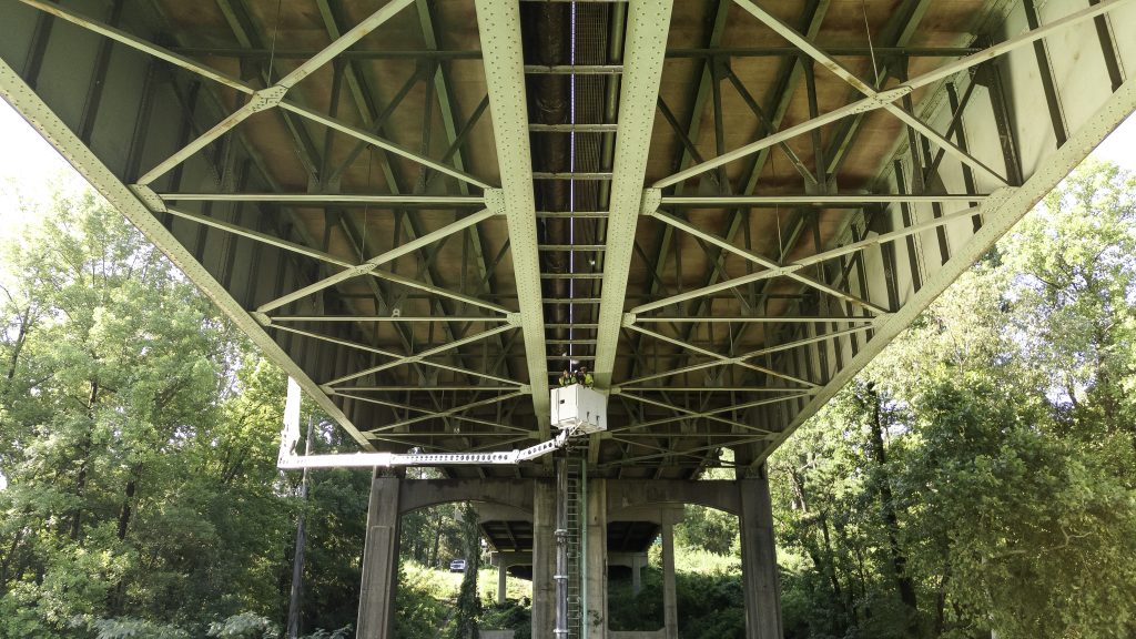 ALDOT crew members look for bats under the Woolsey Finnell Bridge in Tuscaloosa on August 3, 2024.