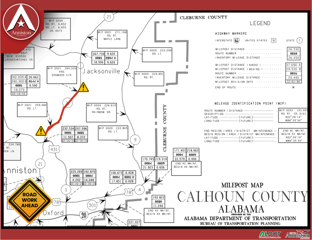 Map of project scope on SR-21 in Anniston