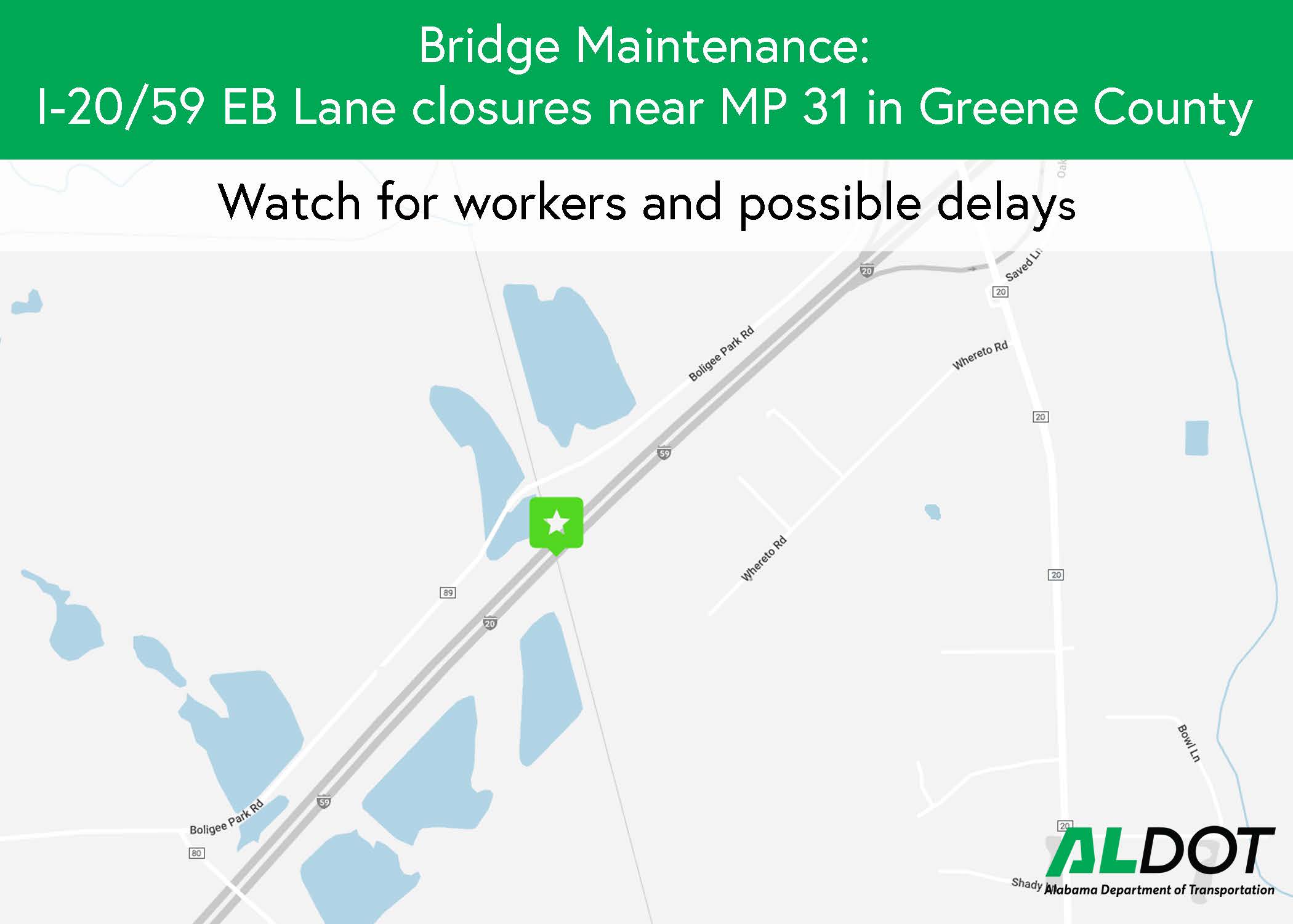 A map showing the location of the planned bridge work in Greene County.