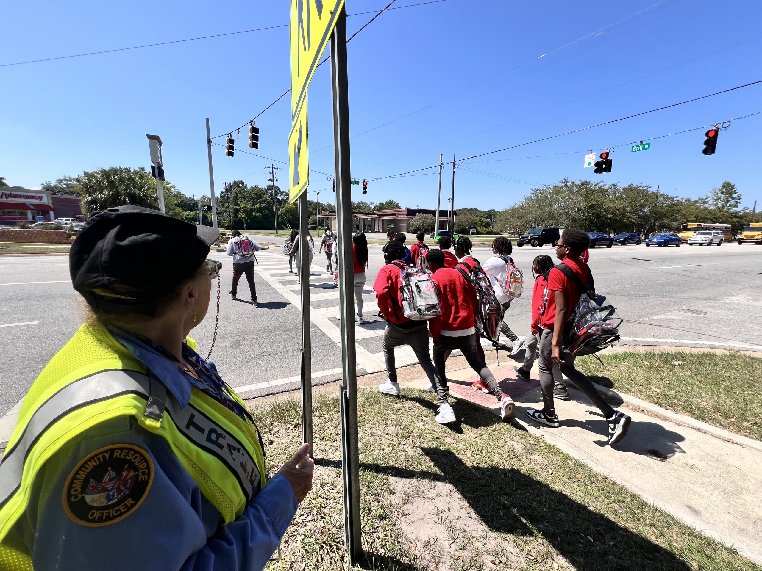 Community Resource Officer crossing guard at B.C. Rain High School in Mobile