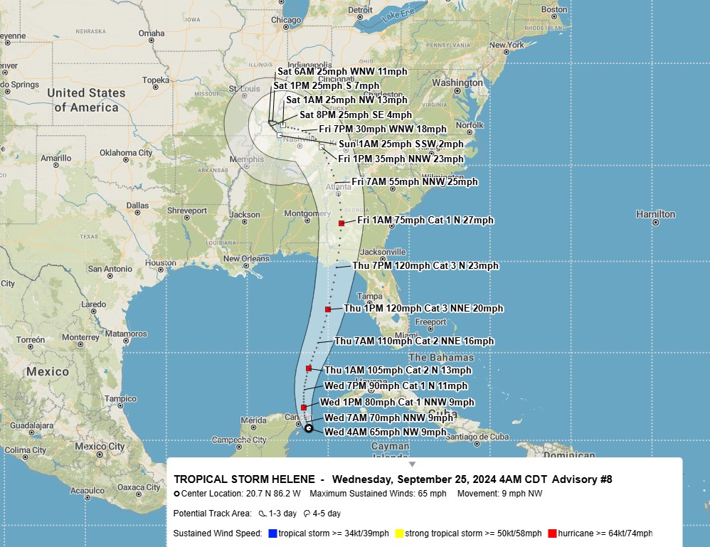 Trajectory map of Hurricane Helene.