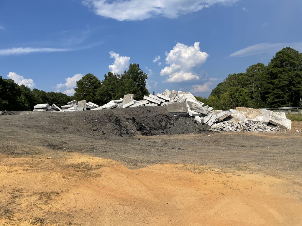 A mound of broken concrete slabs