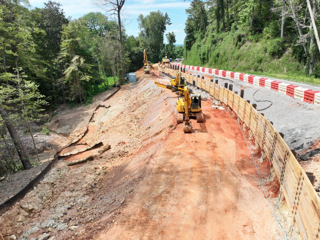 Crews repairing the roadway on SR-41 after the landslide