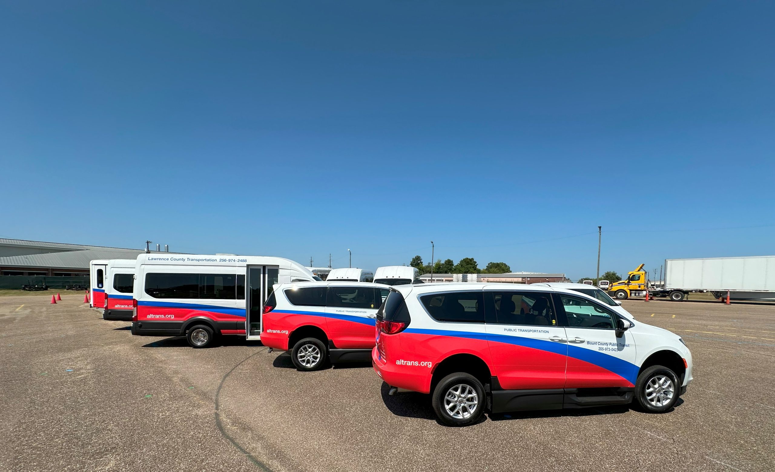 Five different styles of transit vehicles.