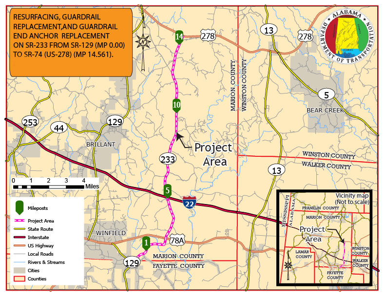 Map of the SR-233 resurfacing project in Marion County.