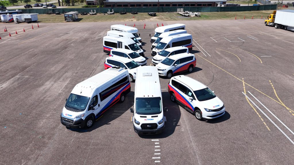 Overhead view of variety of transit vehicles.