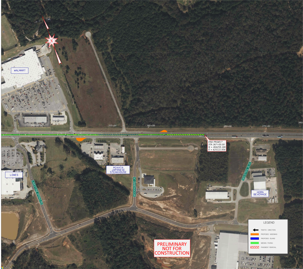 Map showing planned modifications on US-231 access management project from Limestone Spring Road to Industrial Park Boulevard in Troy.