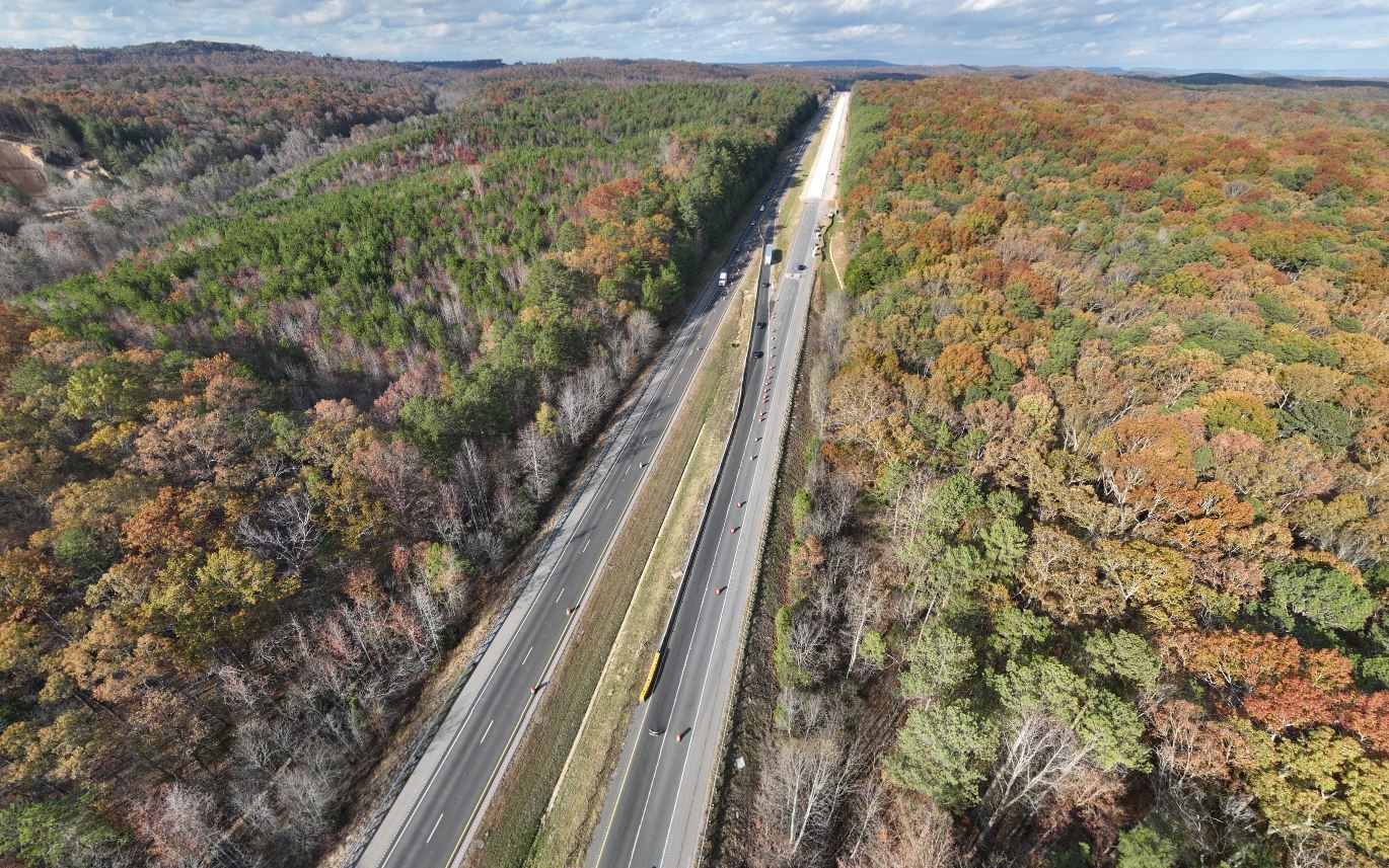 Aerial view of two roadways