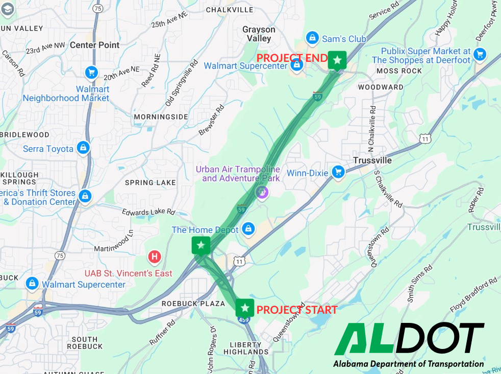 Map showing project location on I-59 in Jefferson County.