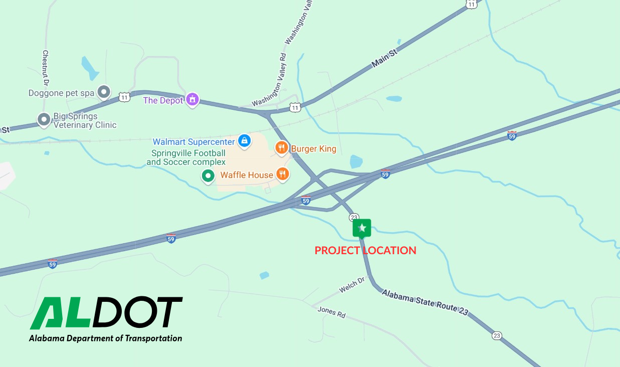Map of SR-23 in St. Clair County highlighting location of the bridge replacement.