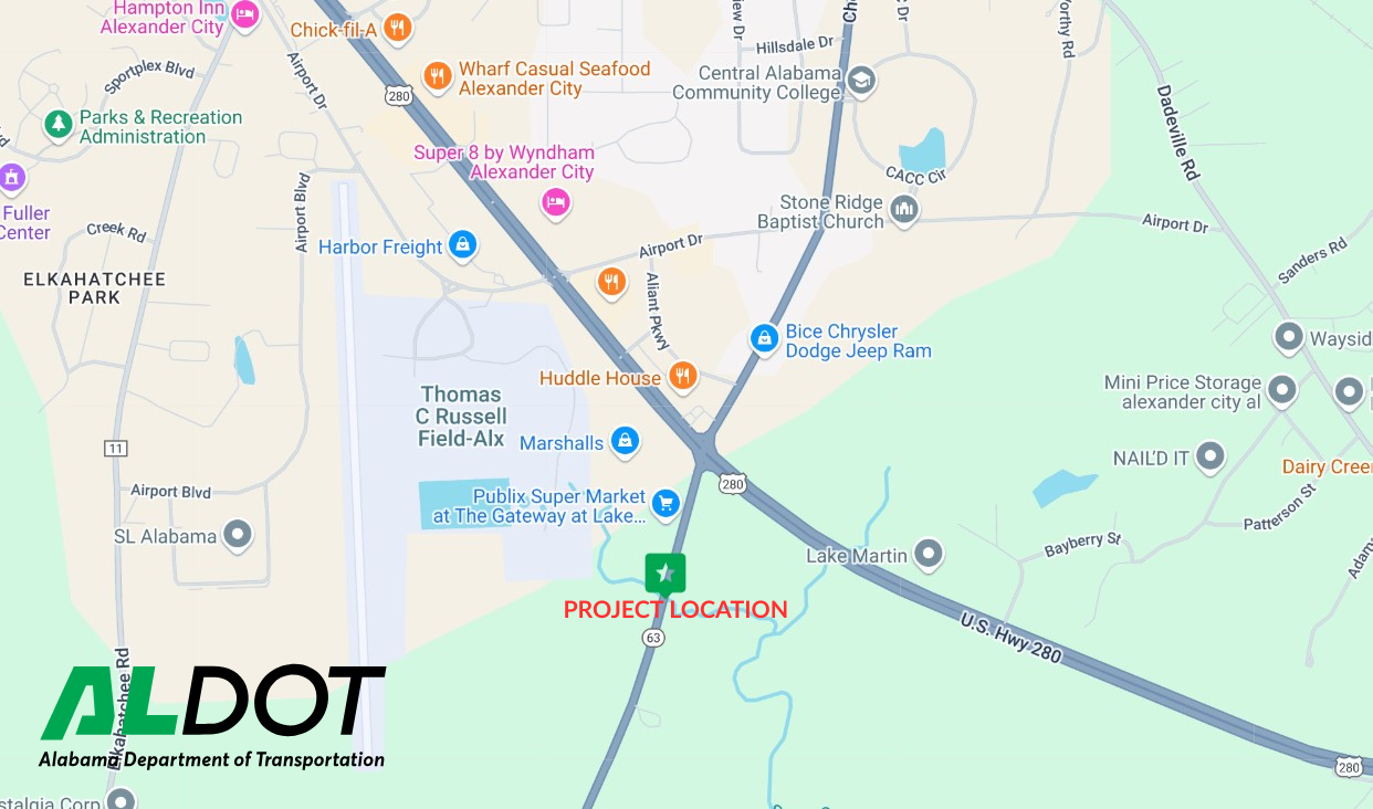Map of SR-63 in Tallapoosa County highlighting the project location.