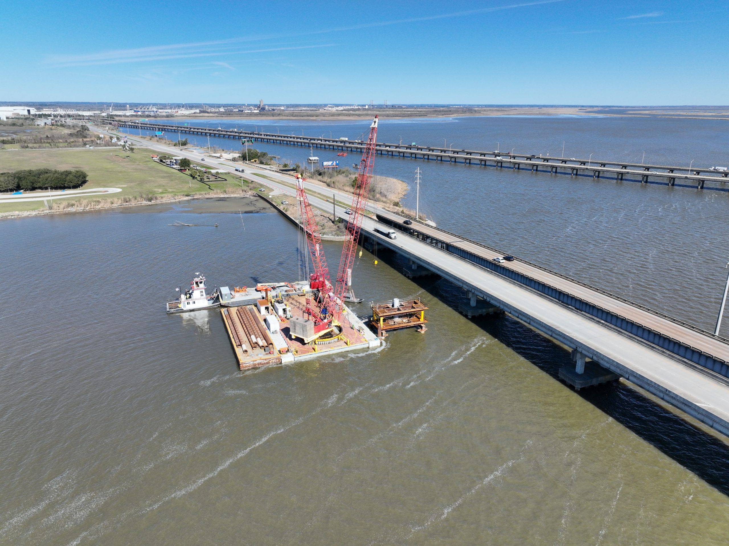 Aerial view of Tensaw River Bridge replacement US 90 Causeway Mobile