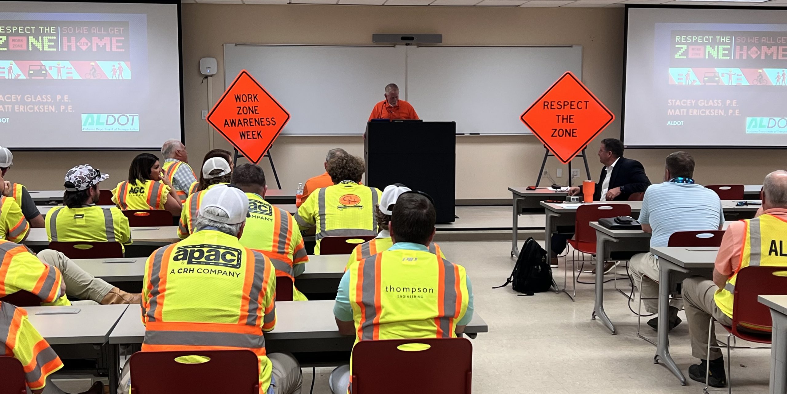 Local contractors and media attend event to kick off Work Zone Awareness Week in Mobile.