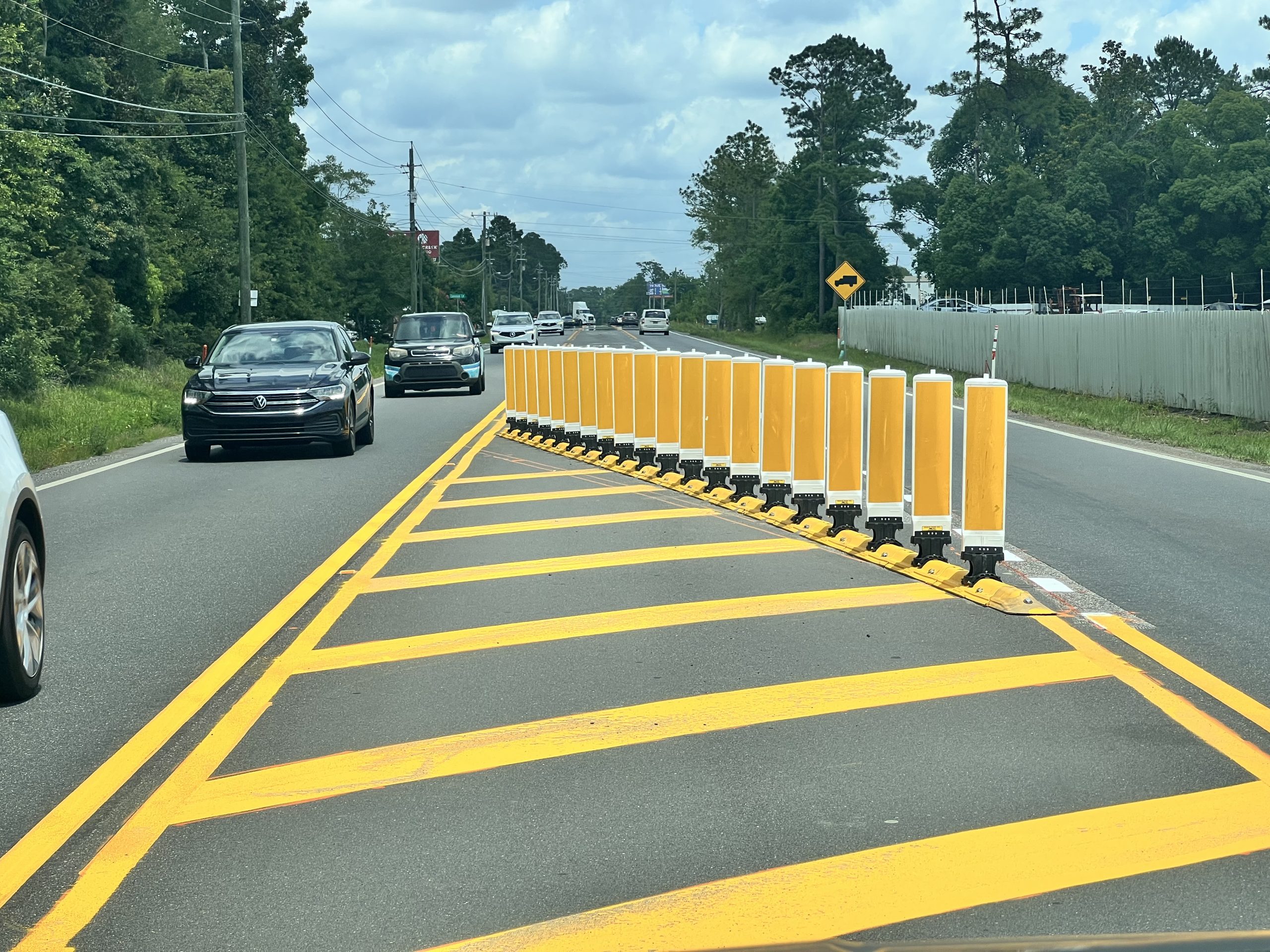 Delineators on US 31 in Spanish Fort installed as part of safety improvements to the highway.