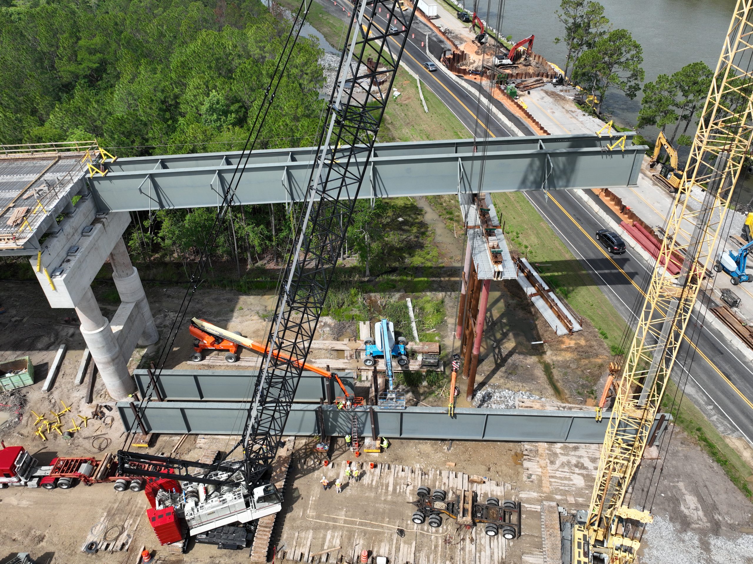 Aerial view steel girders Waterway Bridge Baldwin County