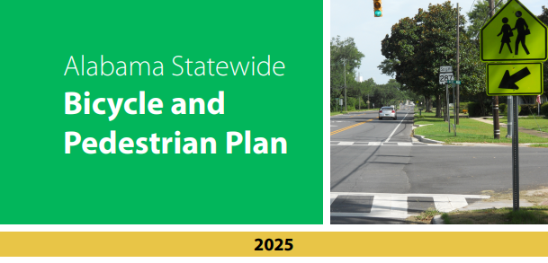 Text - Bicycle and Pedestrian Plan Image of a crosswalk with yellow crosswalk sign
