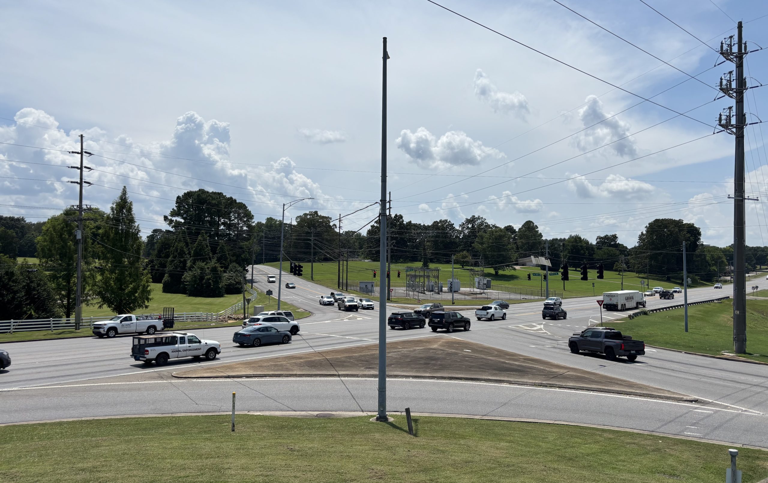 Traffic moves through an intersection