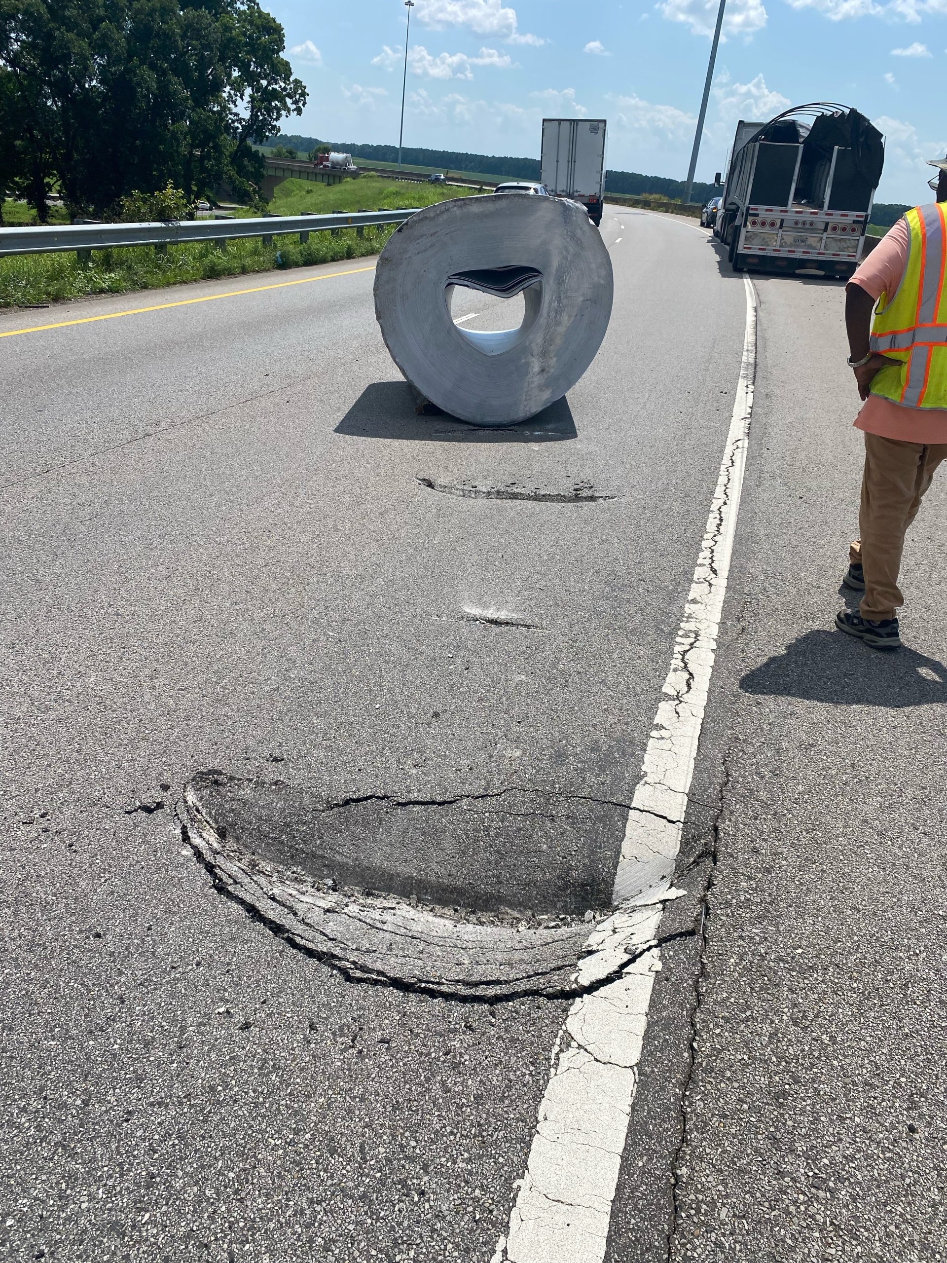steel coil that fell from a truck this afternoon at the I-65 and I-565 interchange