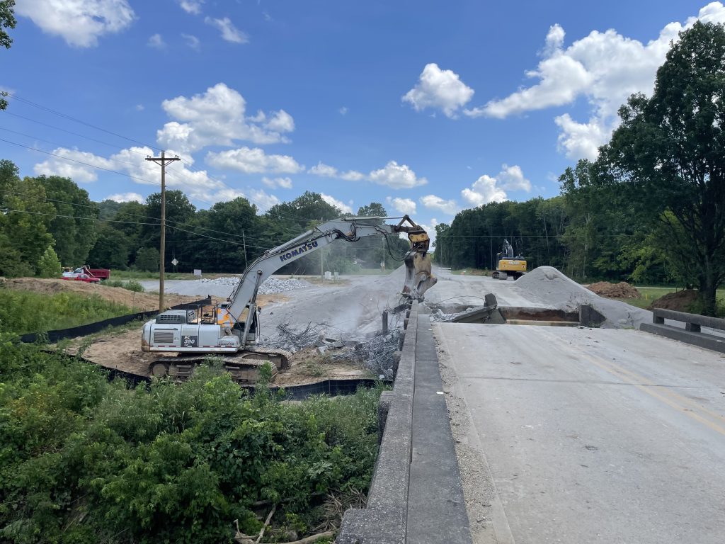 Excavator demolishing the existing bridge on SR-243 in Franklin County, Ala.