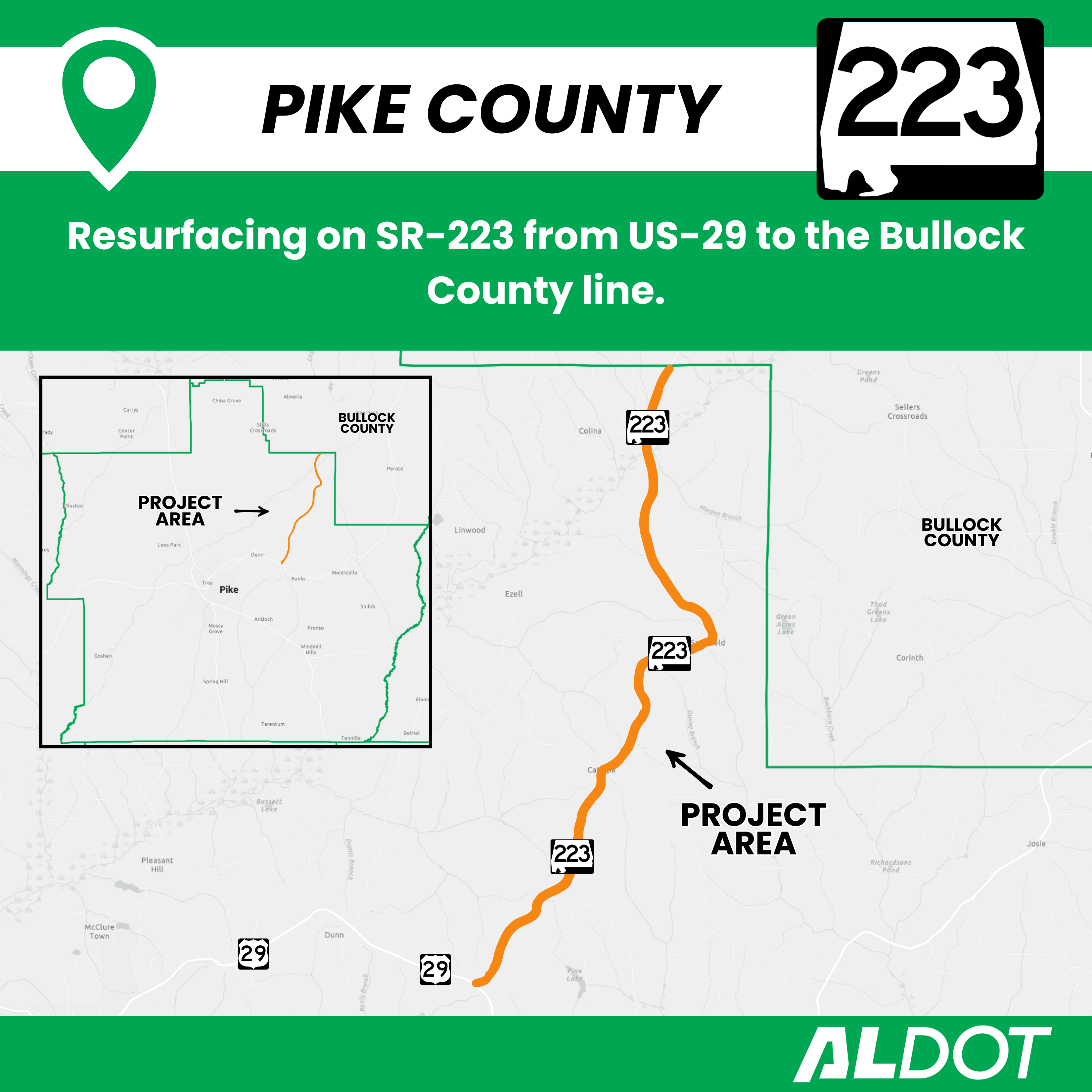 Map showing the location and limits of the project using an orange line