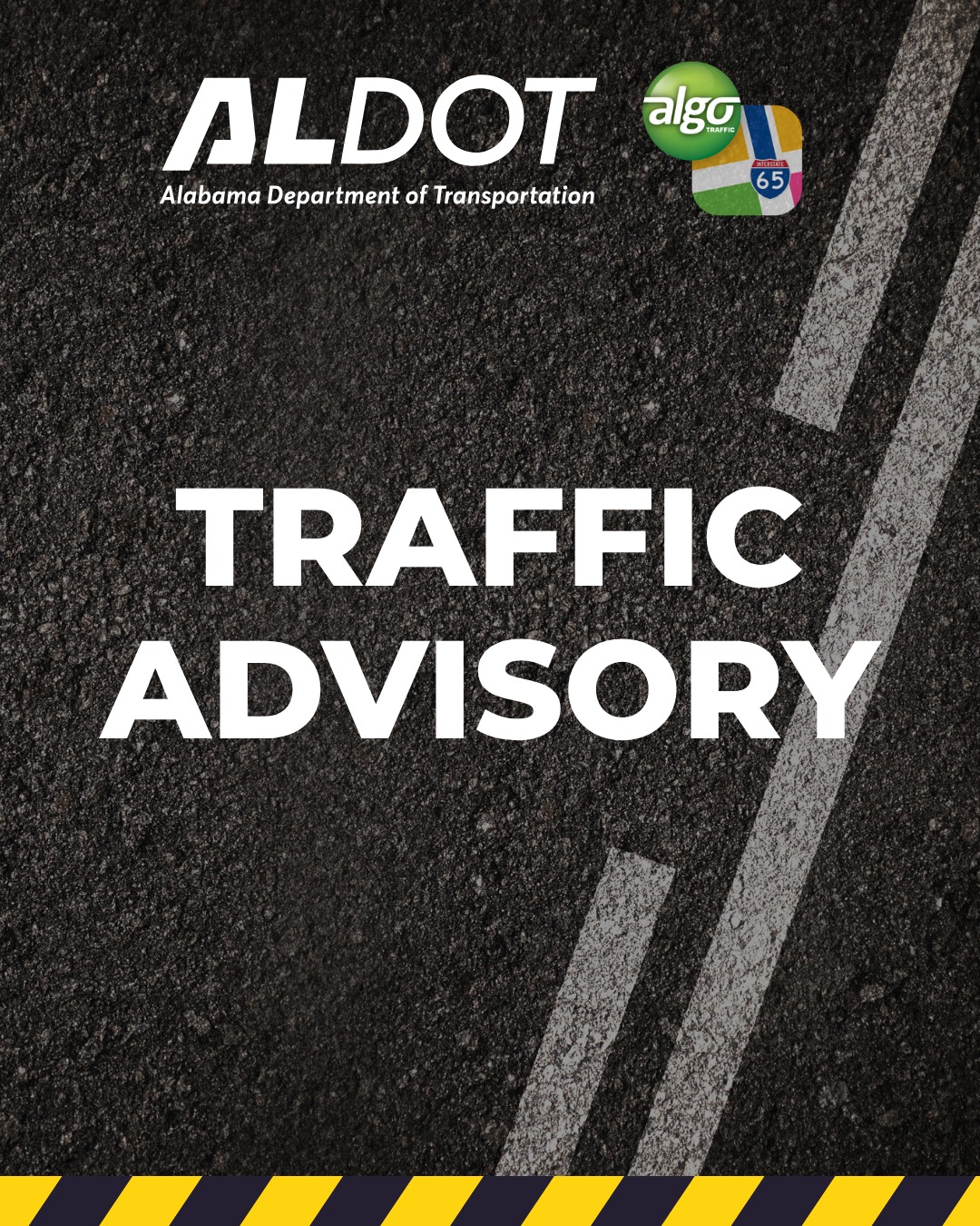Graphic of pavement with the words "Traffic Advisory".