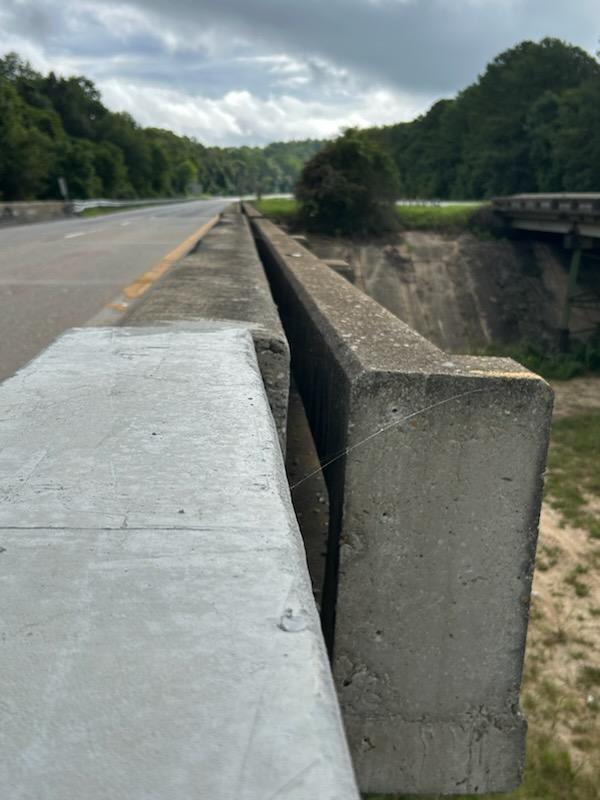 Photo showing the damage on the I-85 south bridge near exit 38.