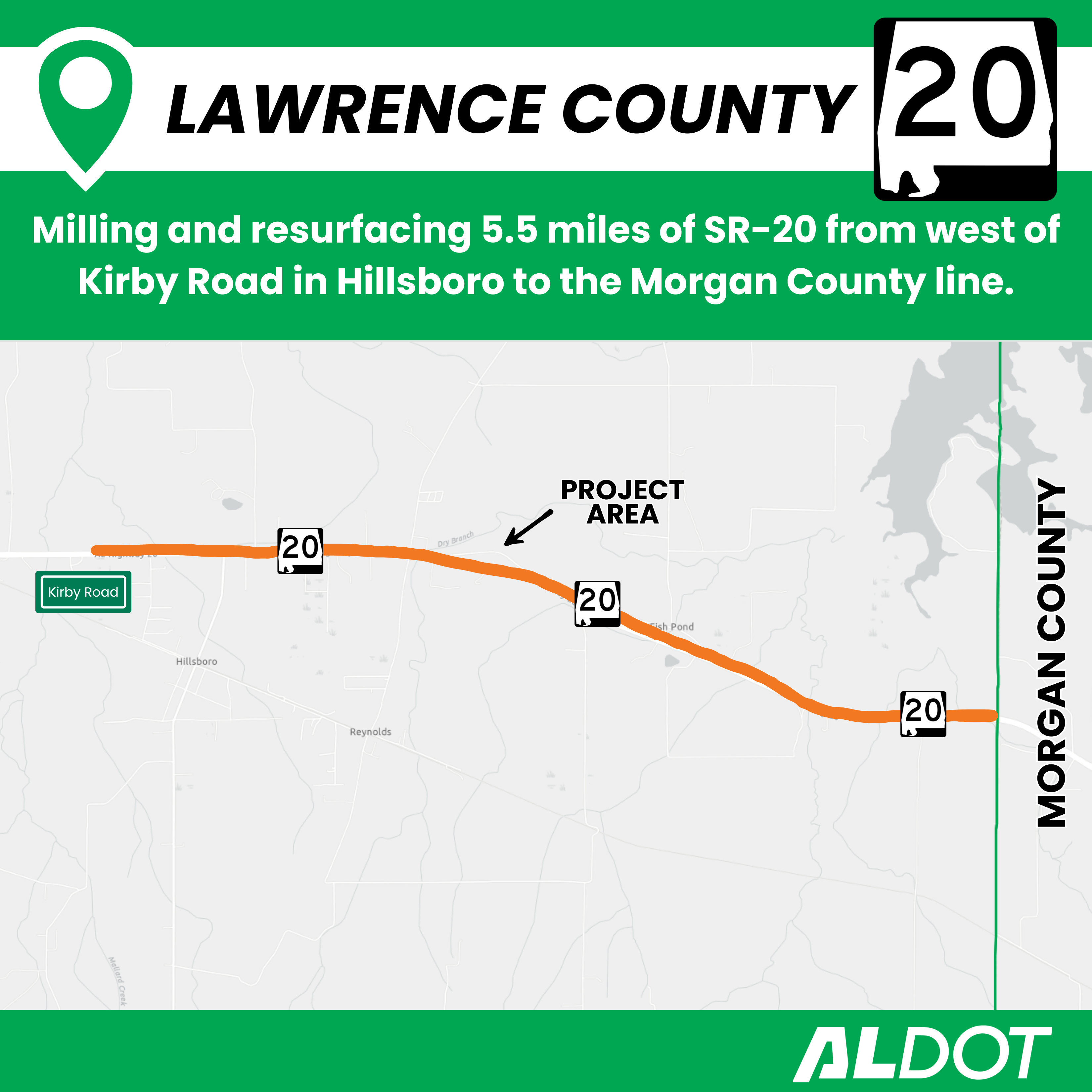 Map depicting the project location for a resurfacing project in Lawrence County