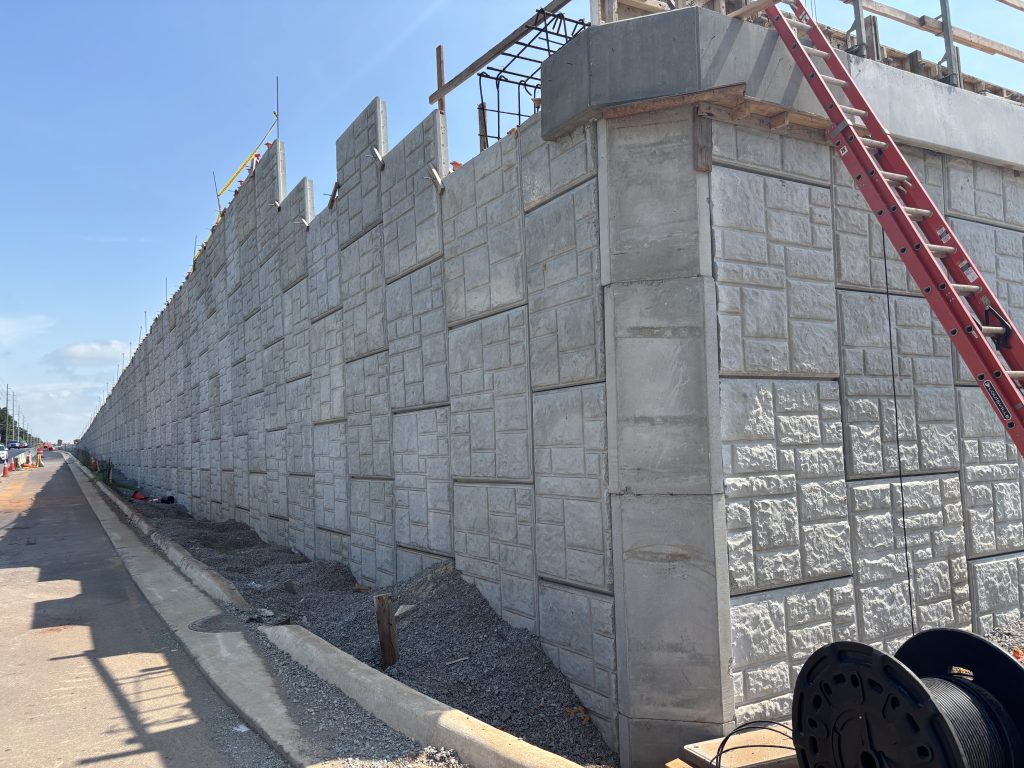A mechanically-stabilized earth wall.