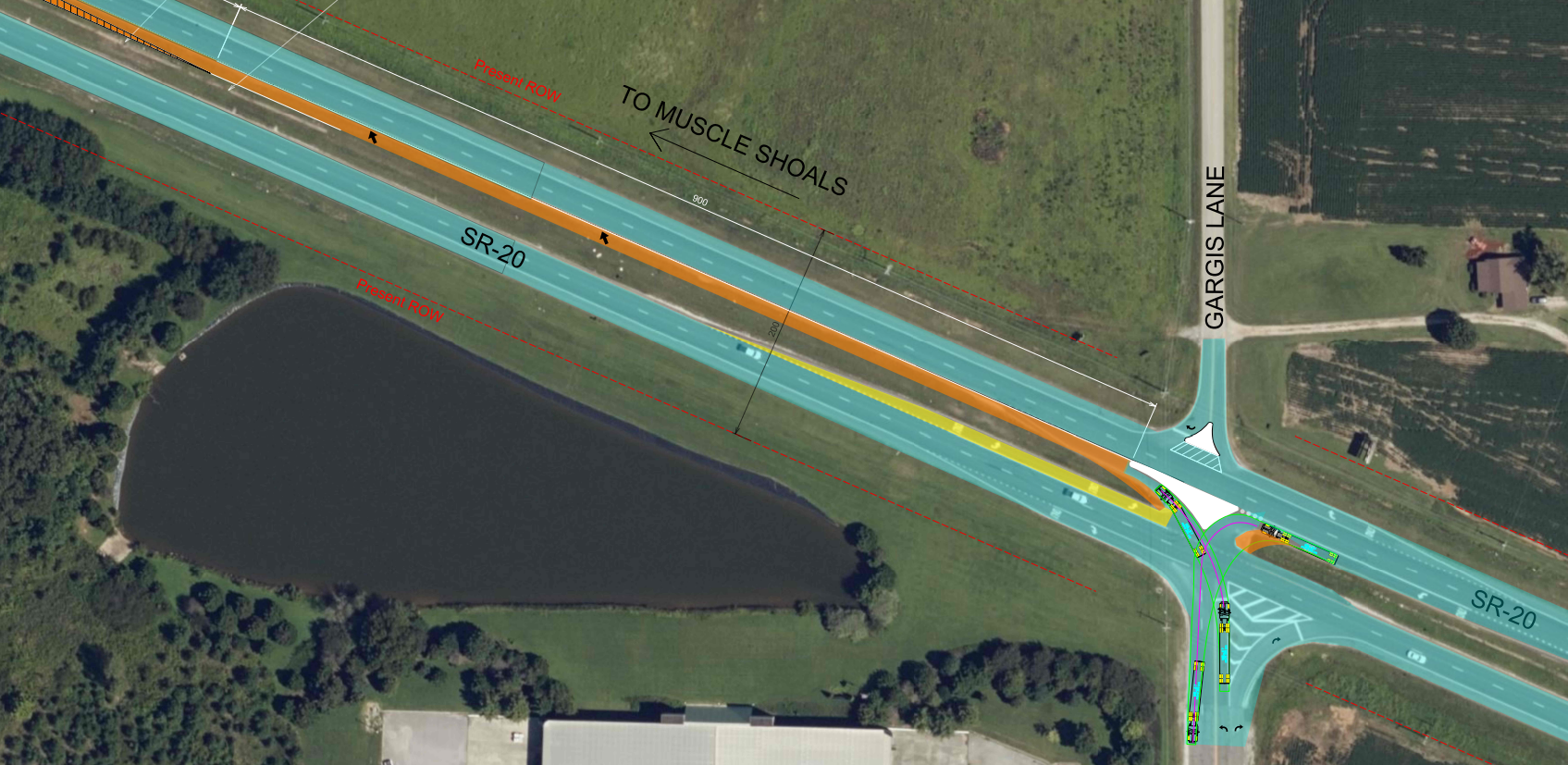 A concept map for the project, showing modifications to improve safety on SR-20 at Gargis Lane