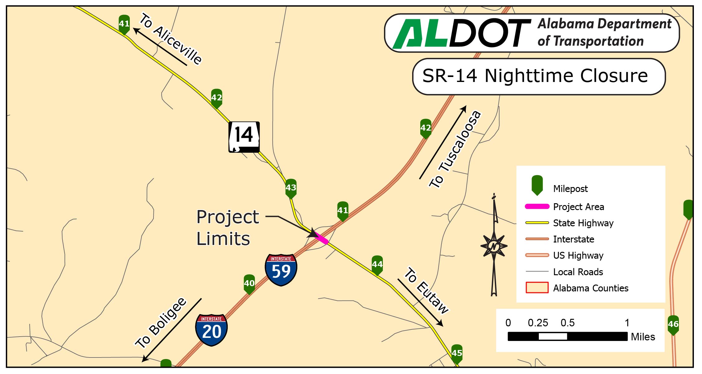 SR-14 overnight closure map
