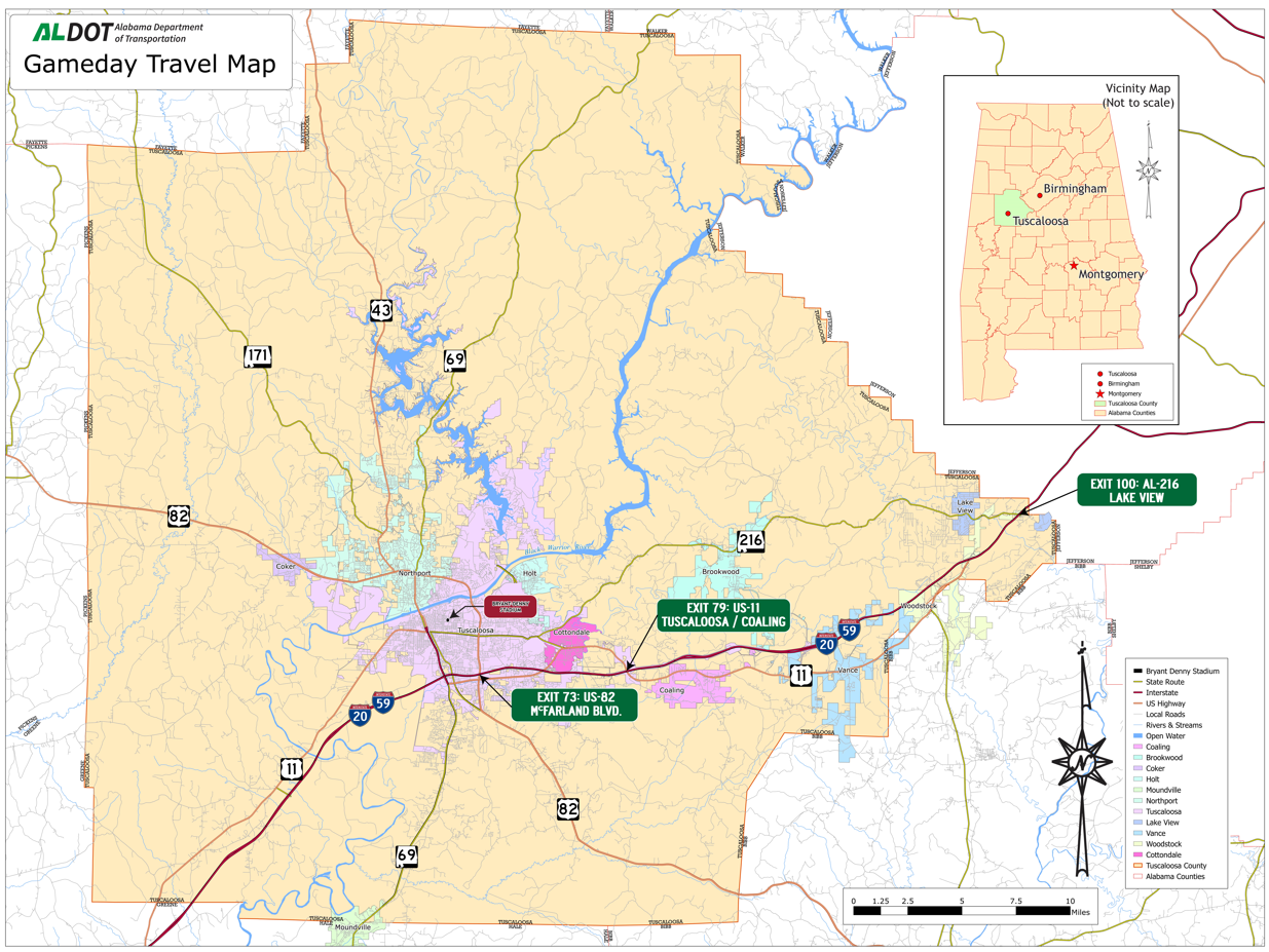Tuscaloosa gameday map