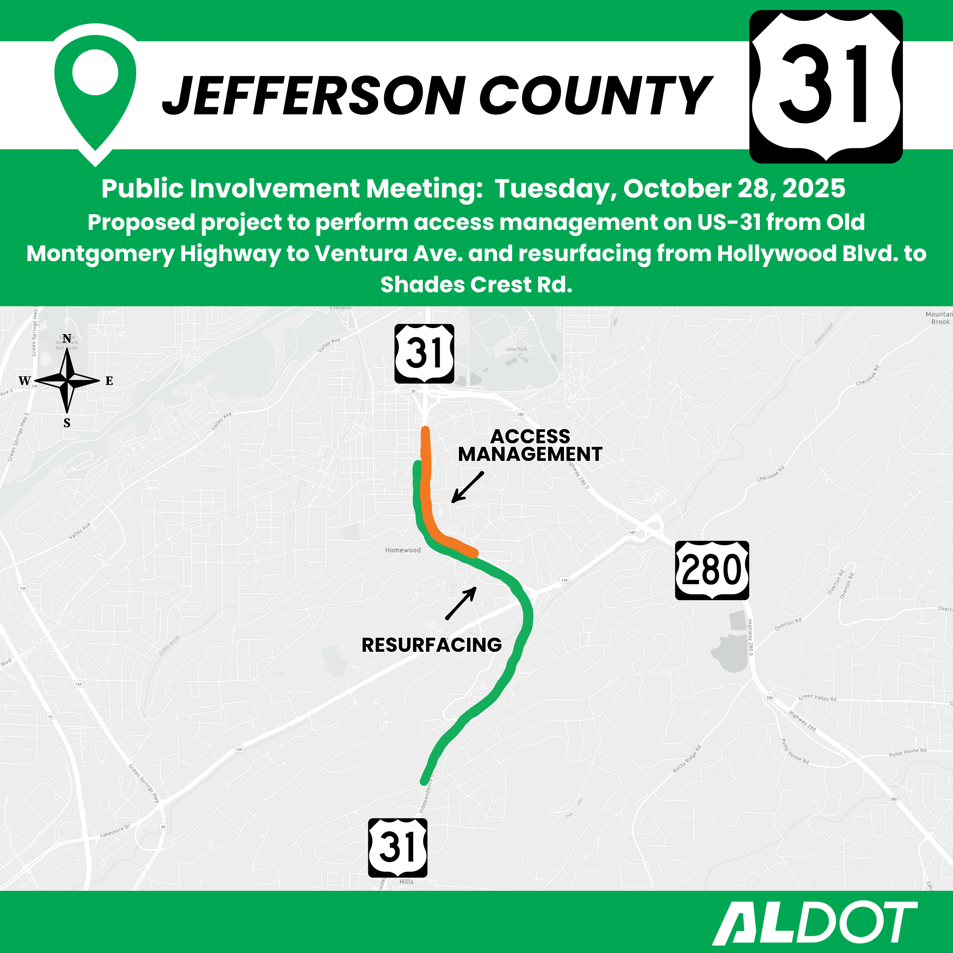 ALDOT to hold Public Involvement meeting in Homewood about US-31 improvements