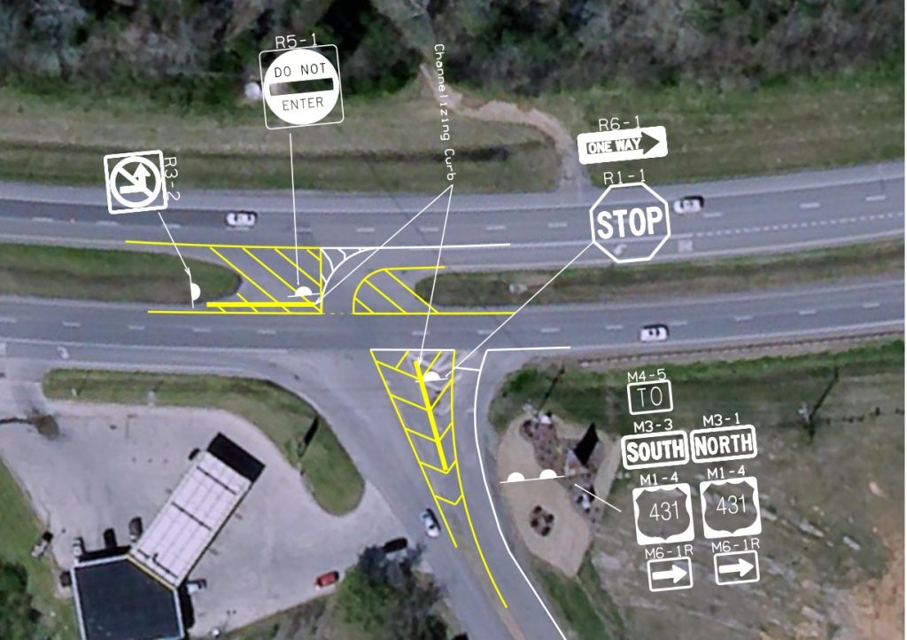 A map showing the concept for the improvements to the main intersection