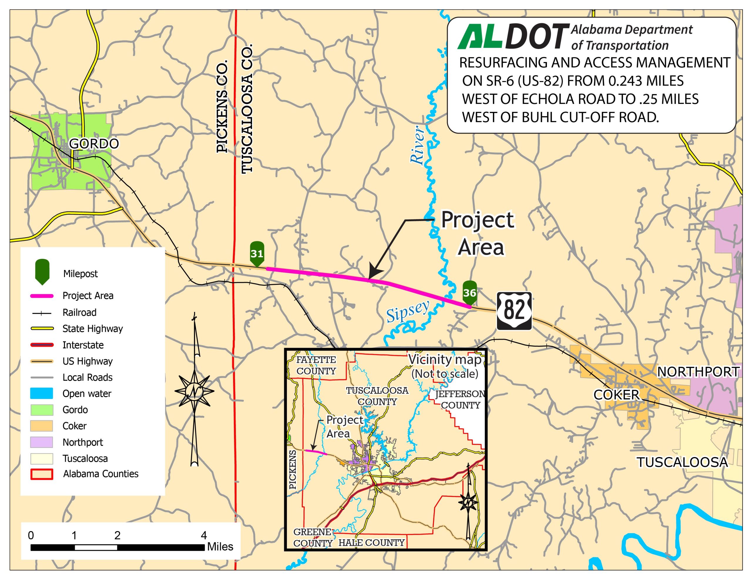 US-82 resurfacing and access management map