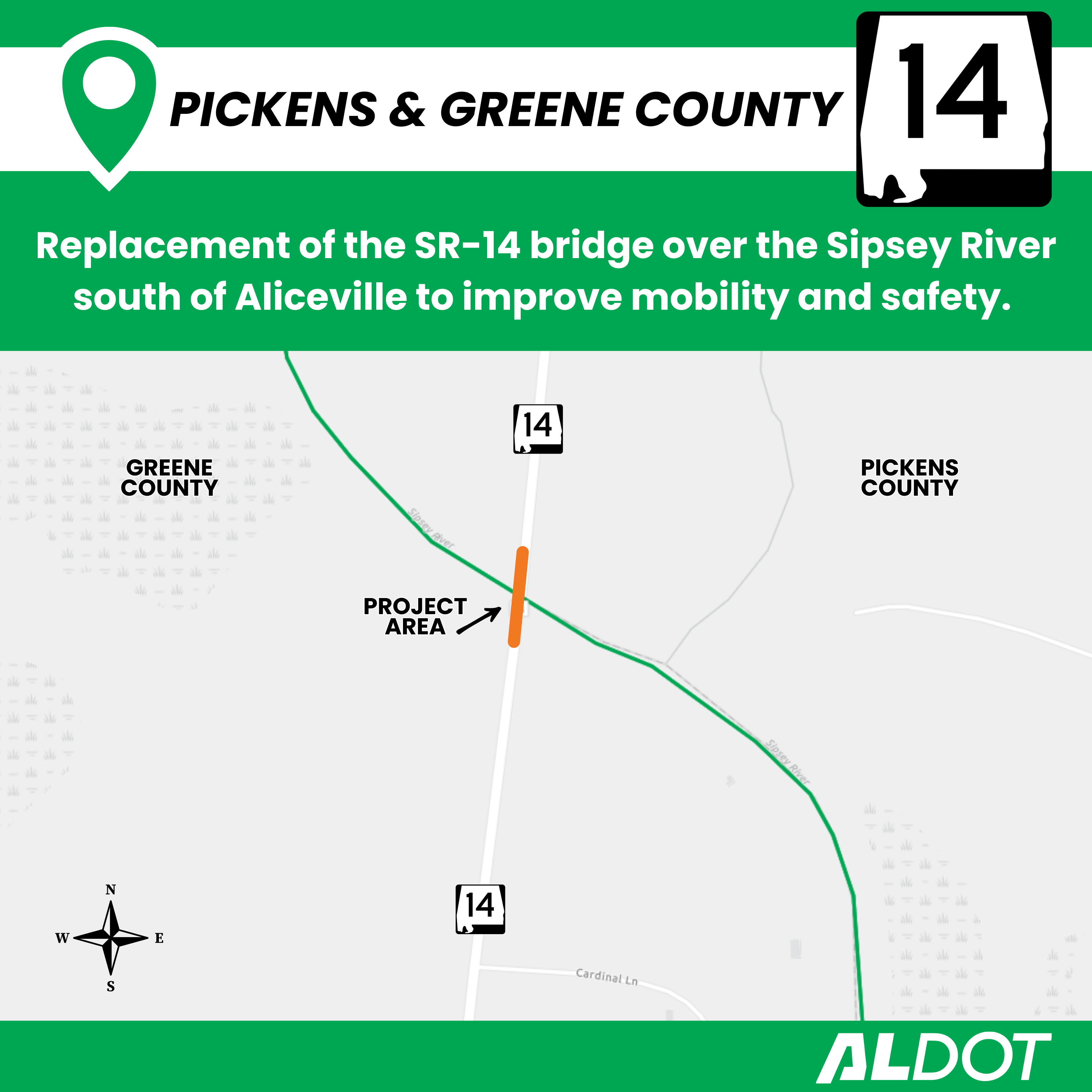 SR-14 bridge replacement over Sipsey River map