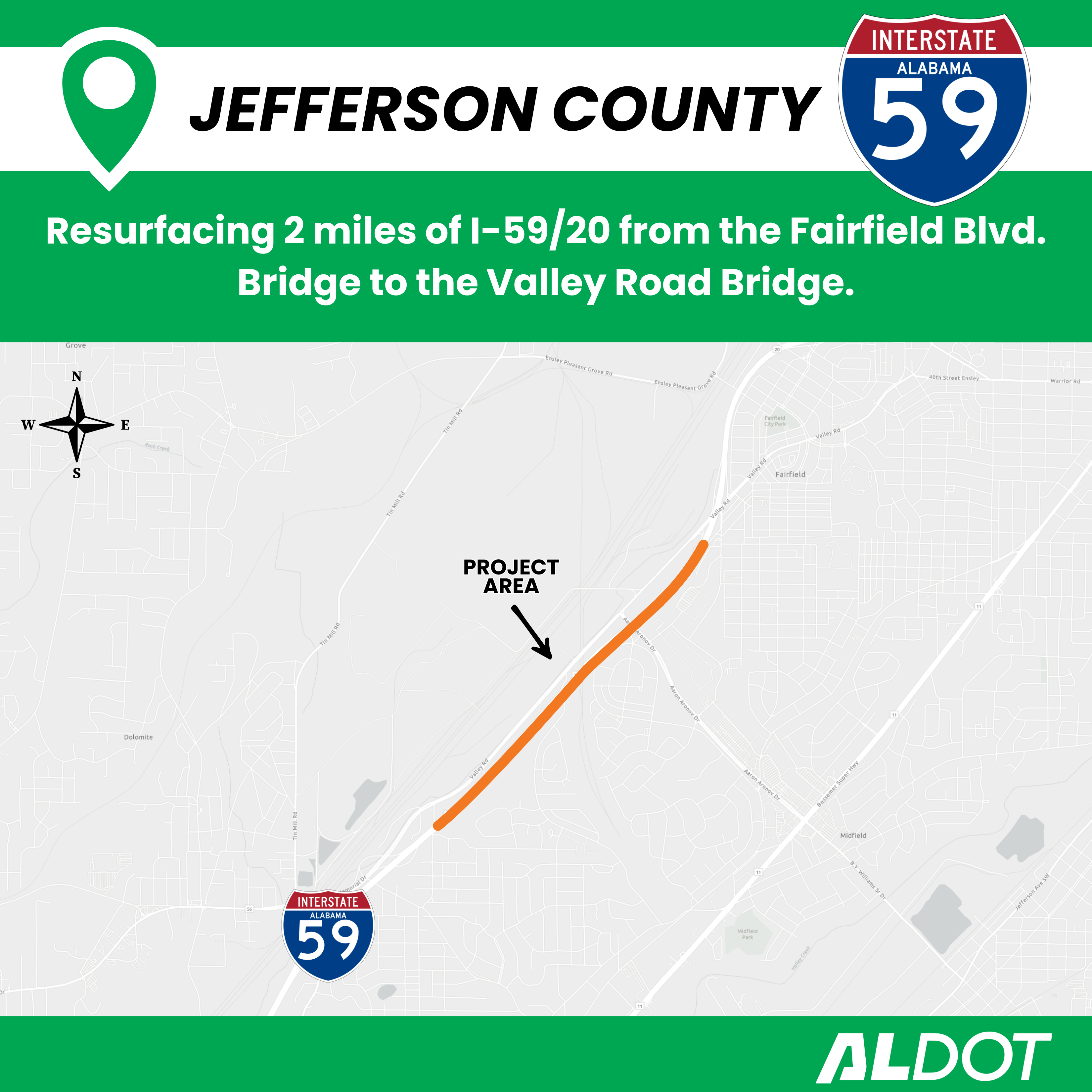 I-59/20 resurfacing between Fairfield Blvd Bridge to Valley Road Bridge