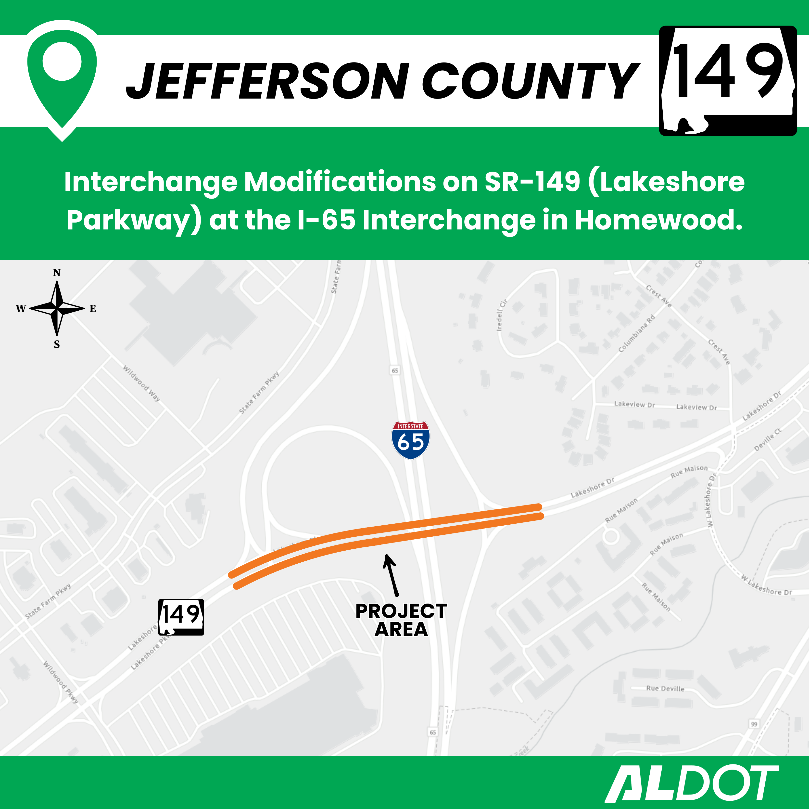 Diverging Diamond Interchange at I-65 and Lakeshore Parkway in Homewood