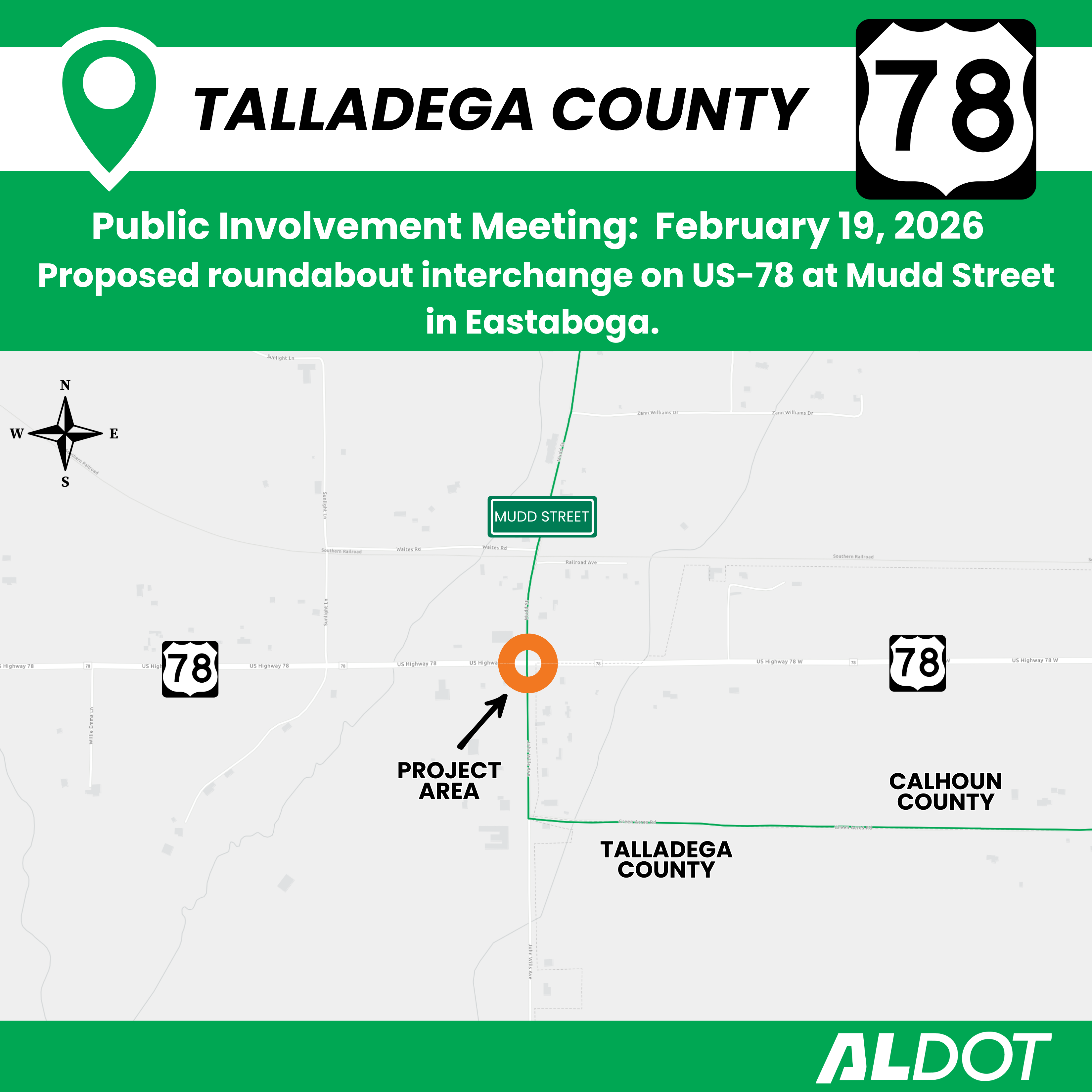 Public involvement meeting for a proposed roundabout in Eastaboga in Talladega County.