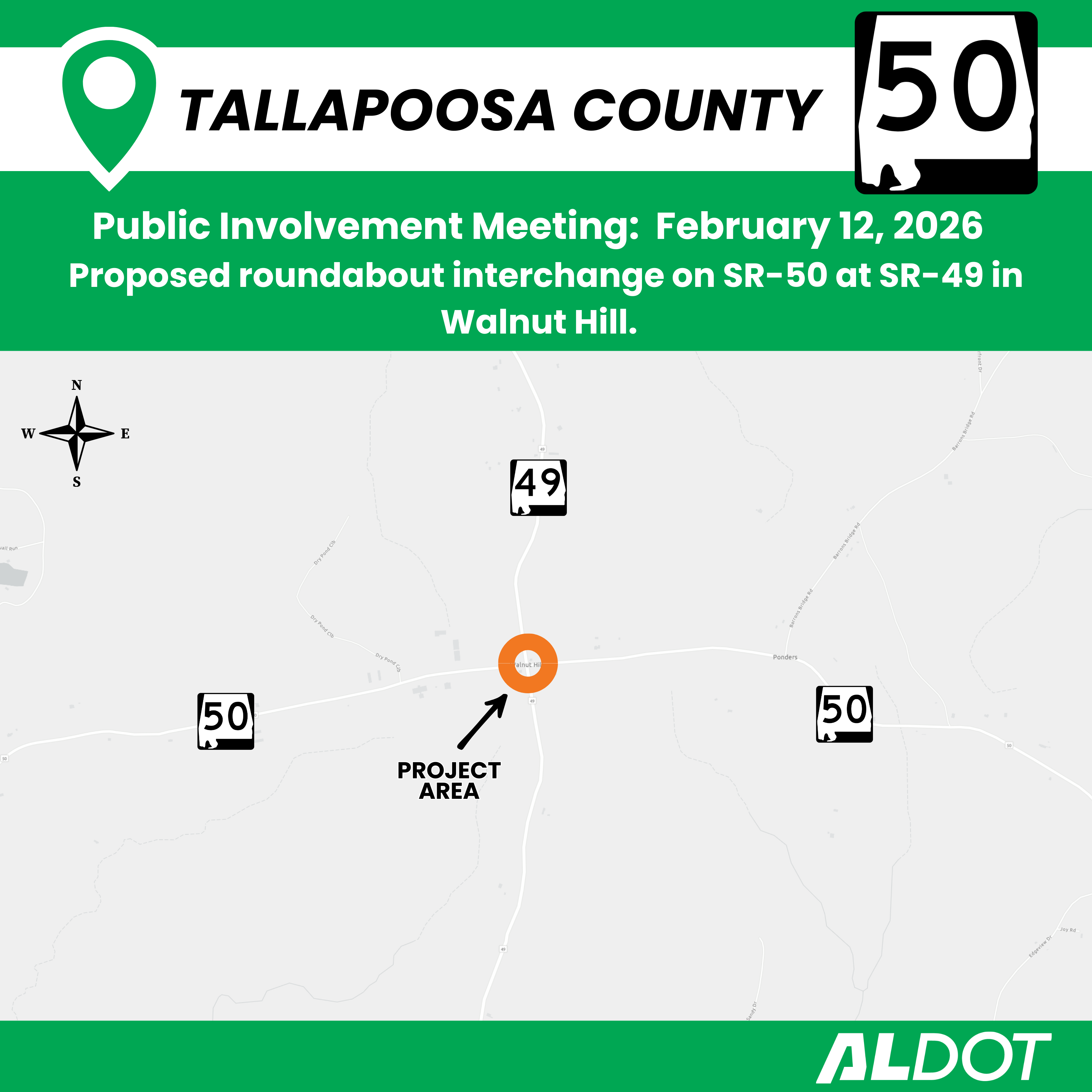 ALDOT is holding a public involvement meeting at Lake Pointe Baptist Church in Dadeville, AL.