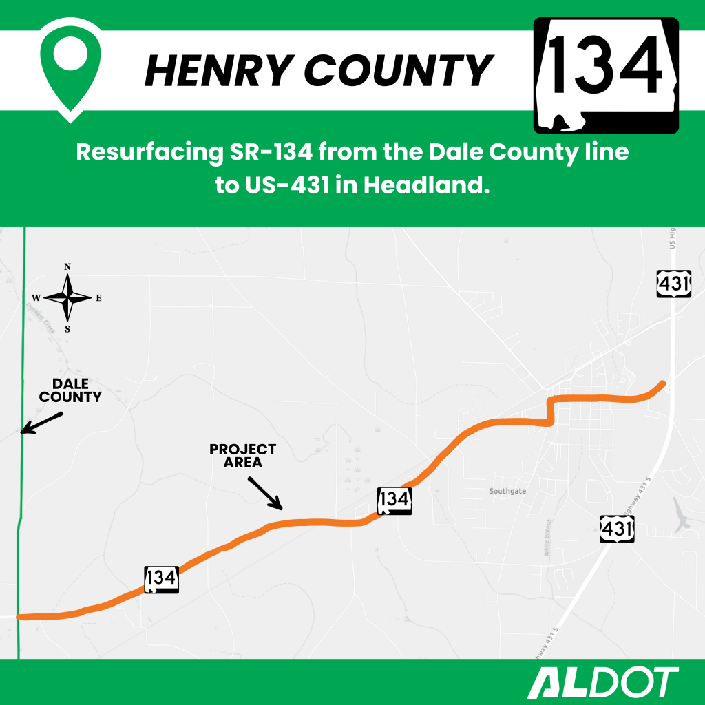 Resurfacing project on SR-134 in Henry County begins Monday - ALDOT ...