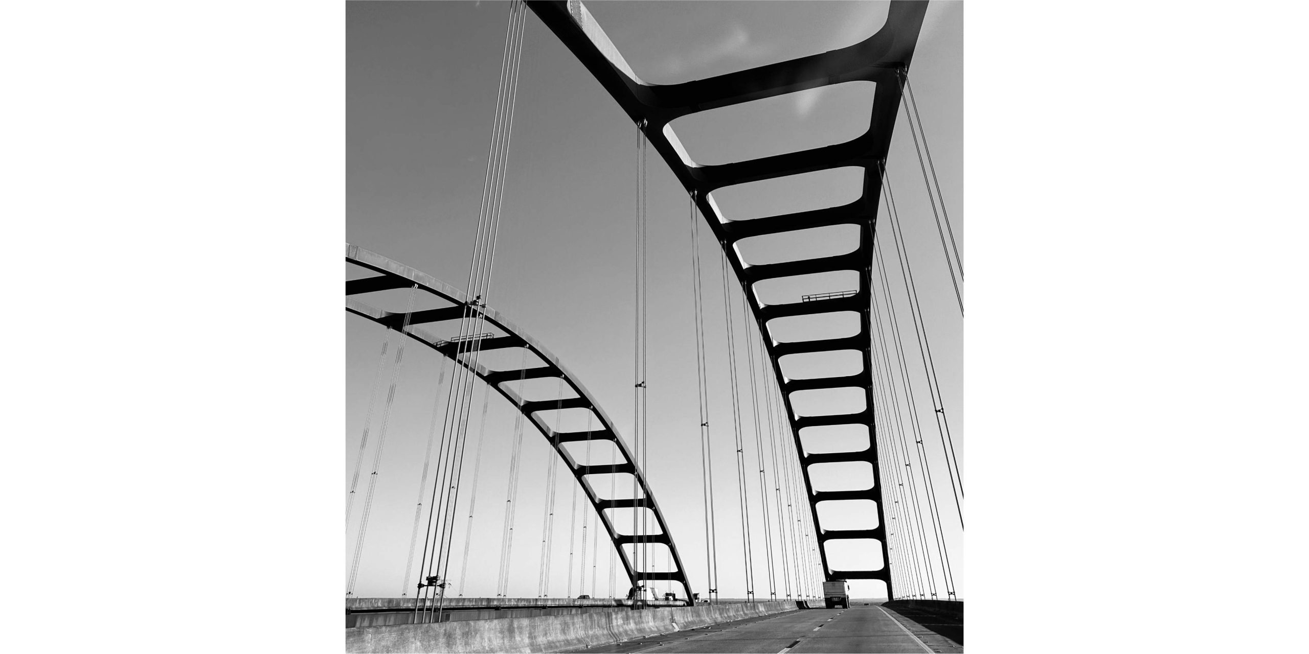 The two spans of the General W K Wilson bridge, seen from below